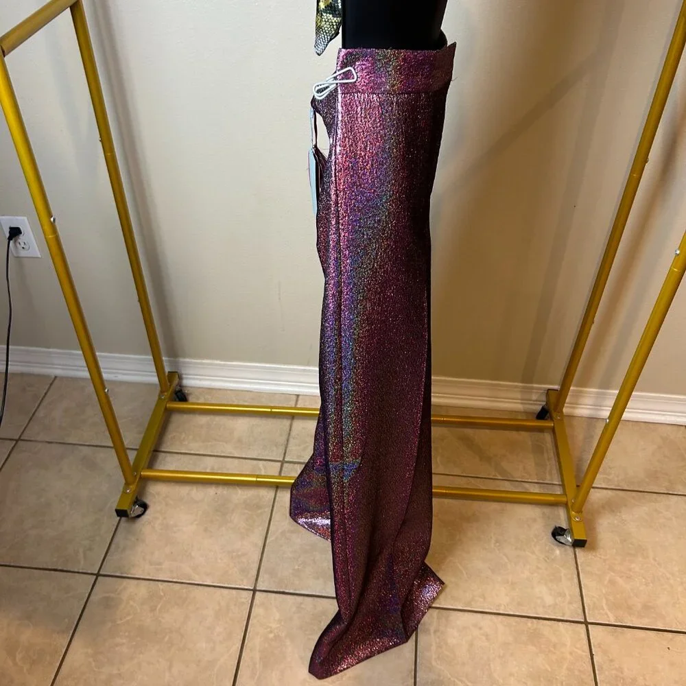 NWT ANTONIO MELANI Metallic Pink Wide-Leg Pants 6 - Picture 9 of 14
